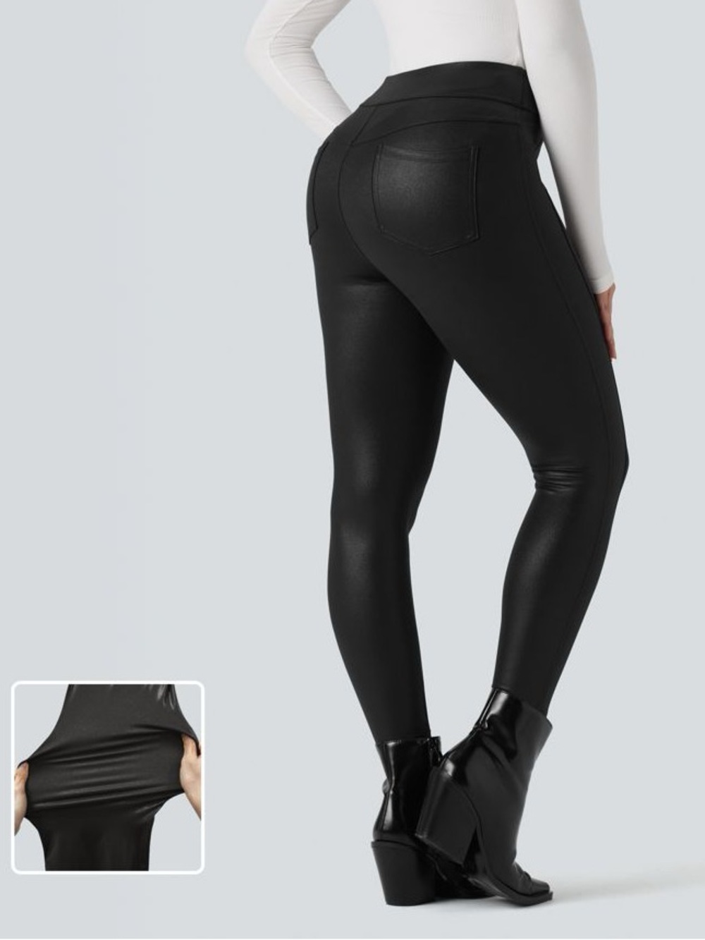 HALARA Black Faux Leather Shine High-Waist Leggings